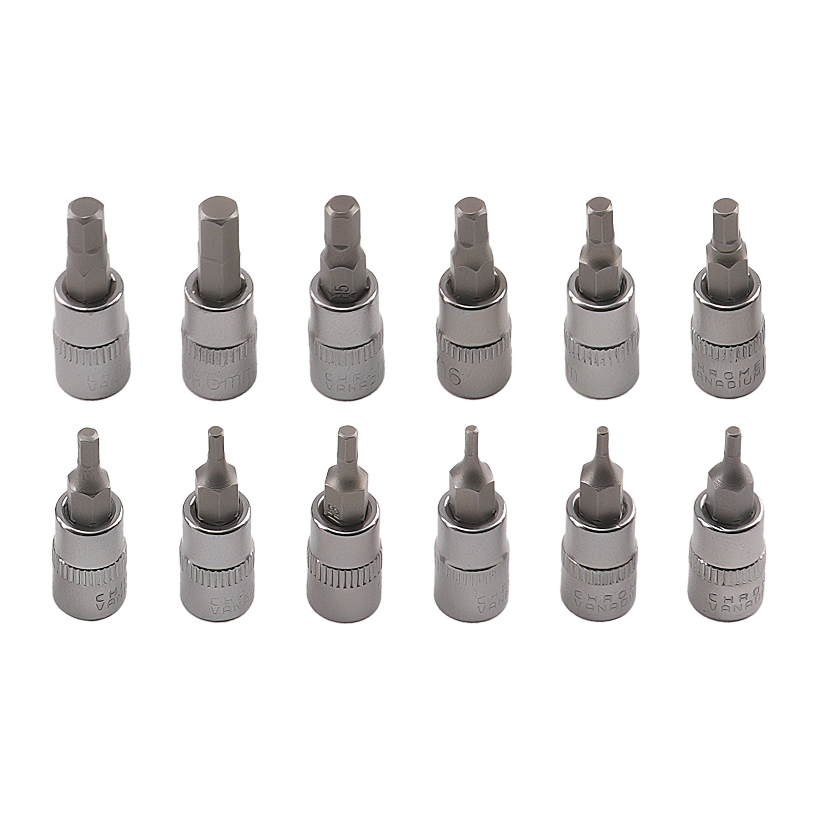 32 Piece Hex Socket Bit Set S2 Steel 1/4 3/8 1/2in Drive Metric Imperial