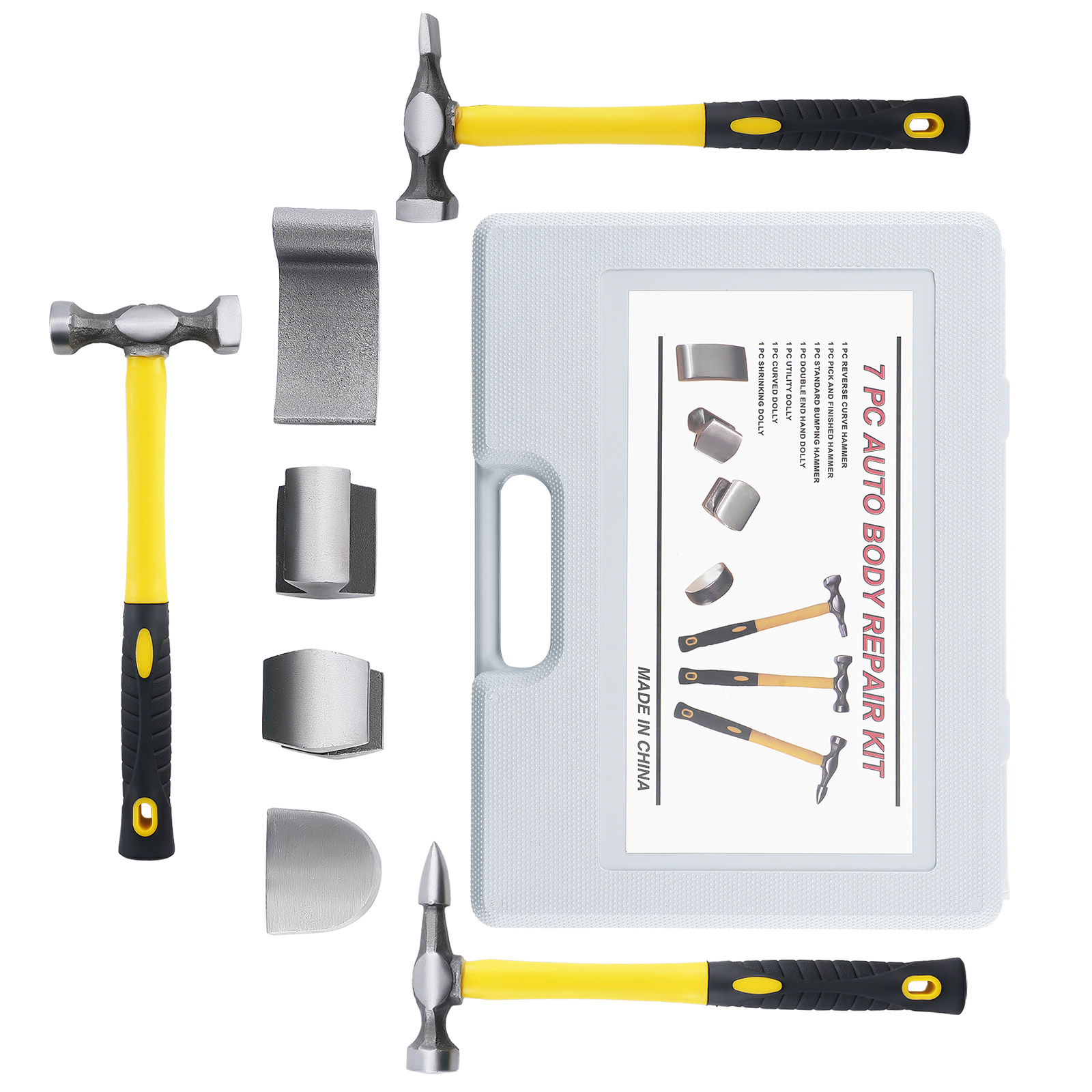 Car Auto Body Panel Beating Dent Repair Tool Kit Dent Hammer Dolly Set 7pcs
