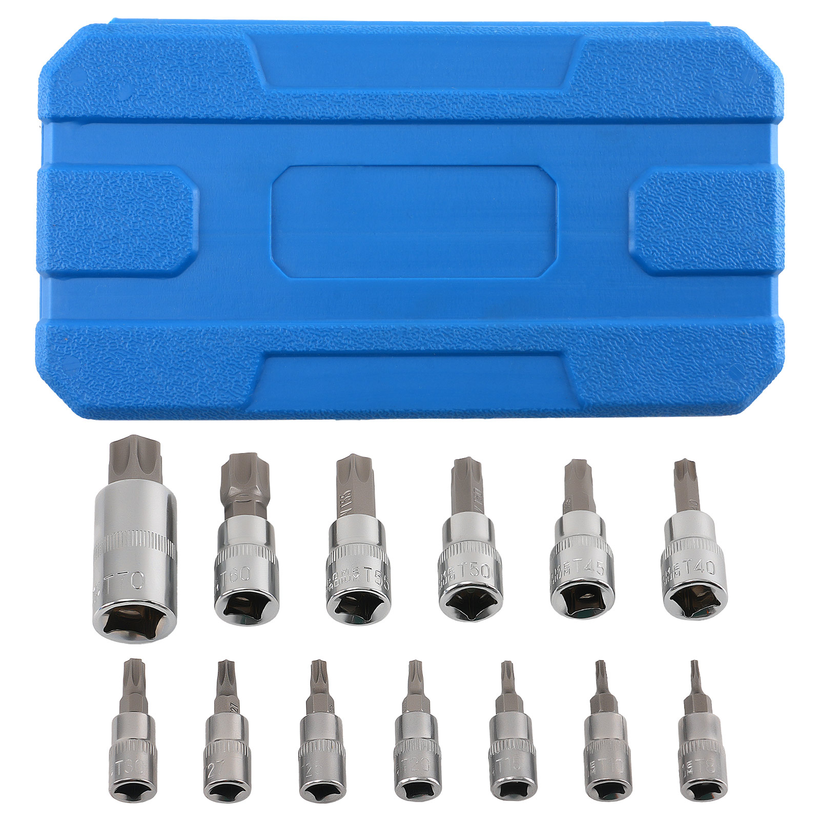 12pcs Socket Set T8-T70 CRV Steel 1/4 3/8 1/2 Drive with Case