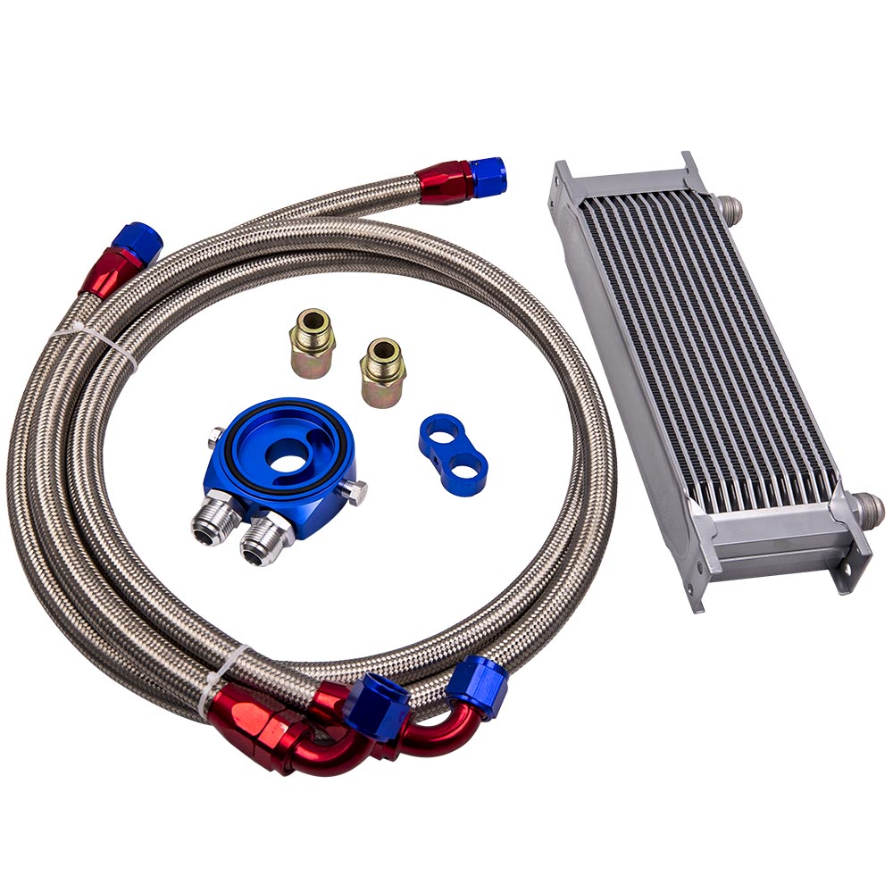 New Universal 13 Row Oil Cooler Oil Lines M20 Filter Adapter Kit Silver Engine