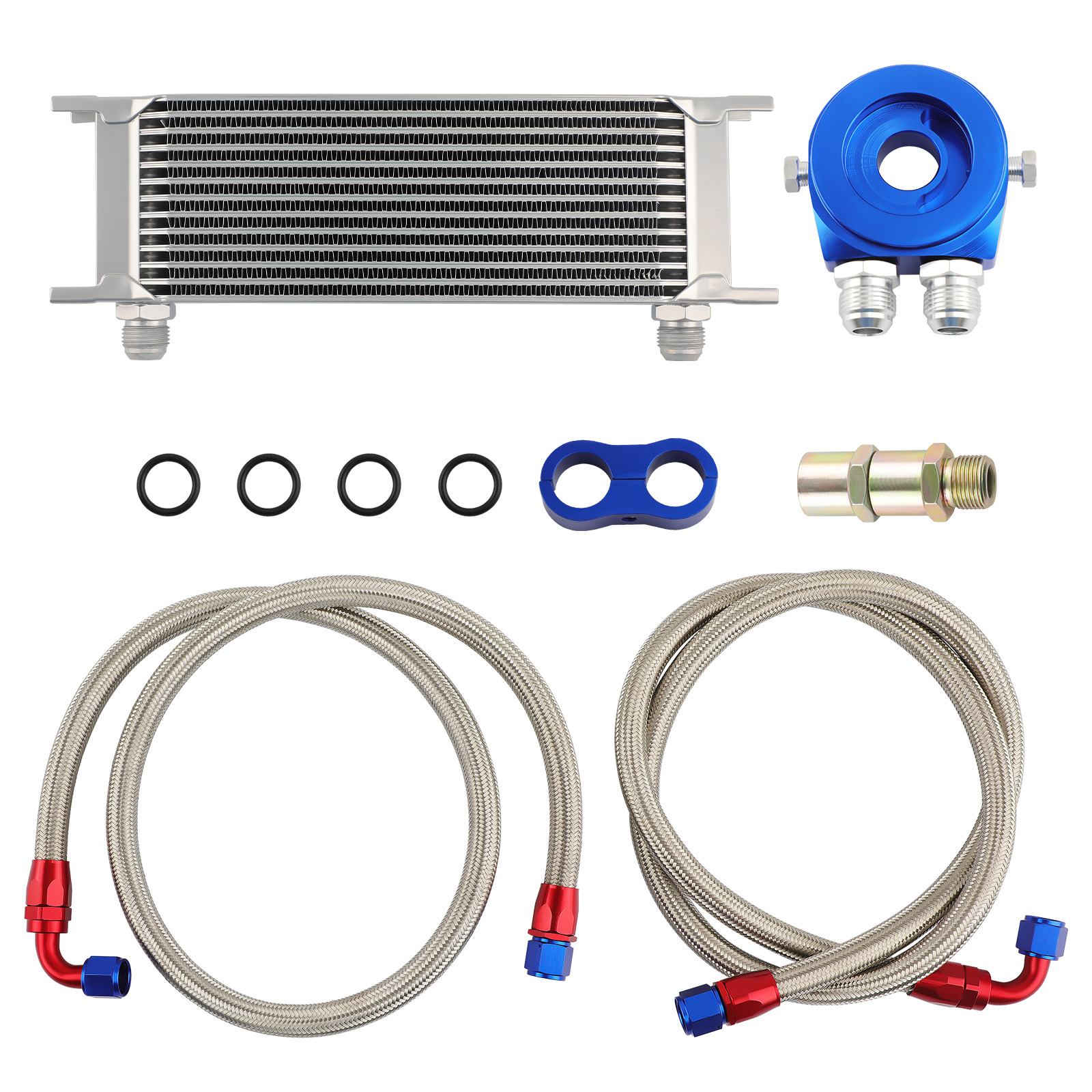 Universal 13 Row  Oil Cooler + Oil Lines + M20 Filter Adapter Kit Silver new