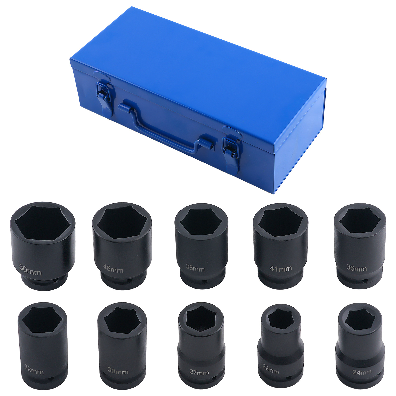 1in Drive Impact Socket Set 10pc 6-Point CR-V 22 to 50mm Heavy Duty Grade