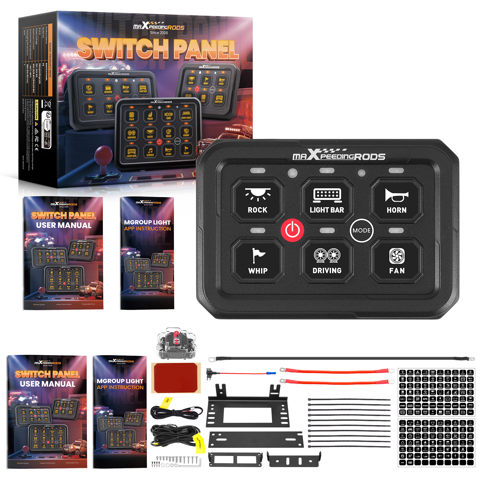 Universal 6 Gang Switch Panel For Car Marine Boat RGB Touch Control 60A 12V-24V