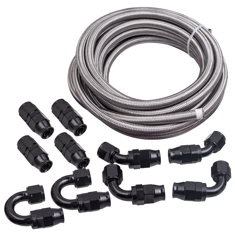 An10 An-10 Braided Ptfe E85 Ethanol Oil Gas Line Kit Fuel Hose End Fitting 10x